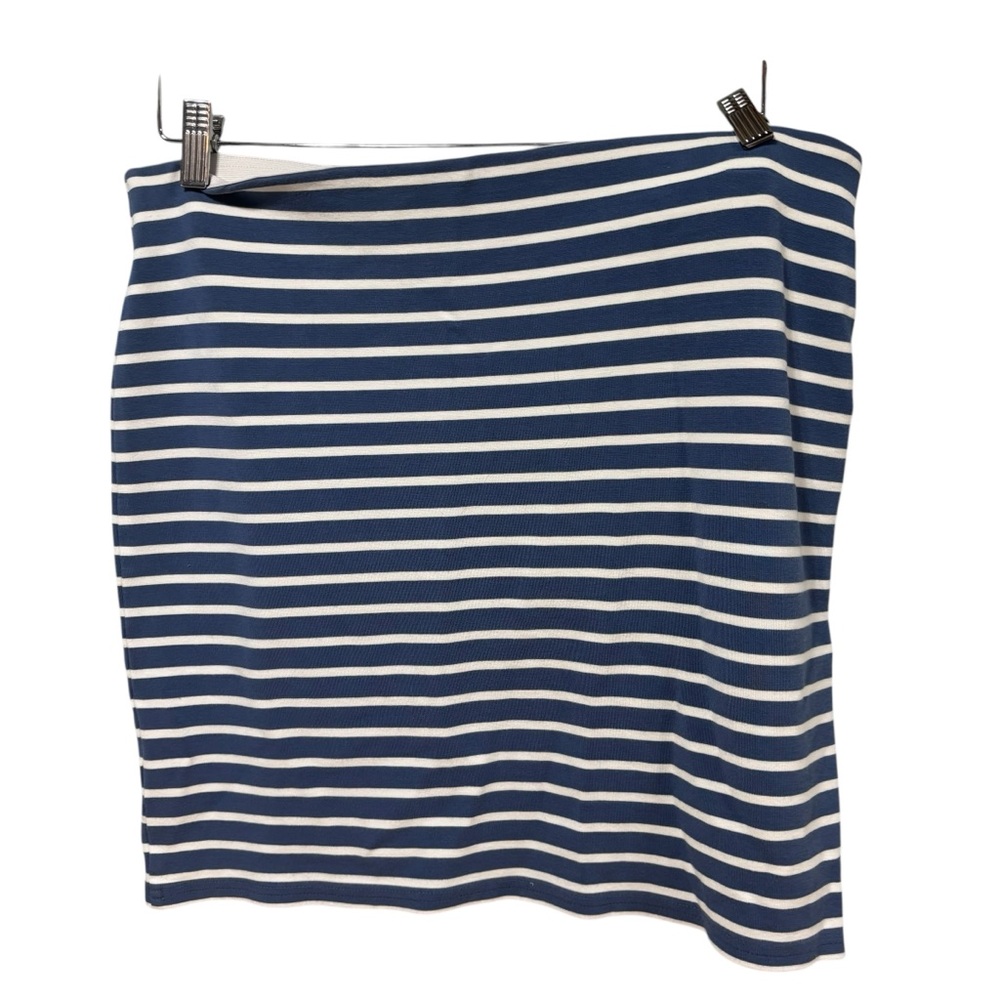 Loft Blue White Striped Mini Skirt Elastic Waist Size L Stretch Knit Casual #271
